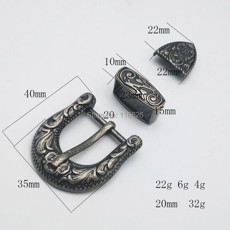 DIY leather craft women 20mm vintage embossed belt pin buckle 3pcs/set