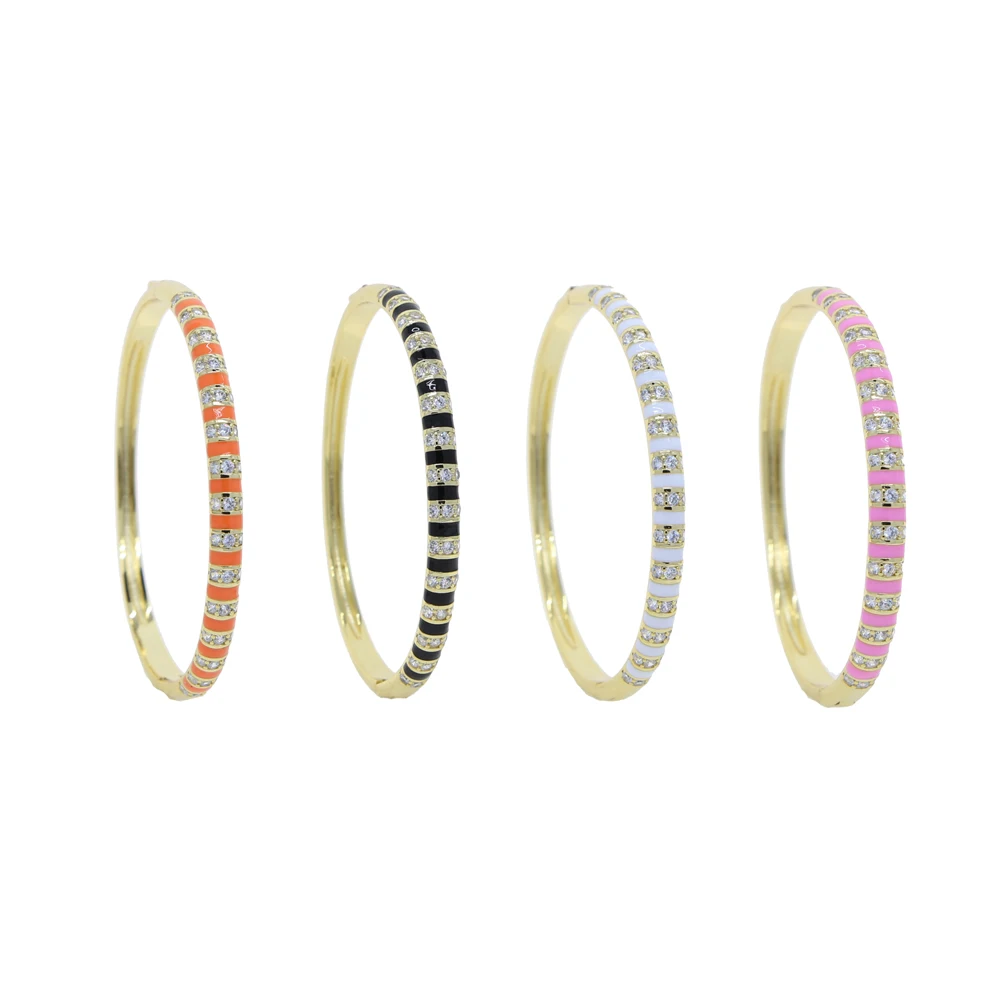 Gold Color Black White Pink Orange Enamel Clear CZ Colorful Fashion Women Bangle Bracelet 2021 New