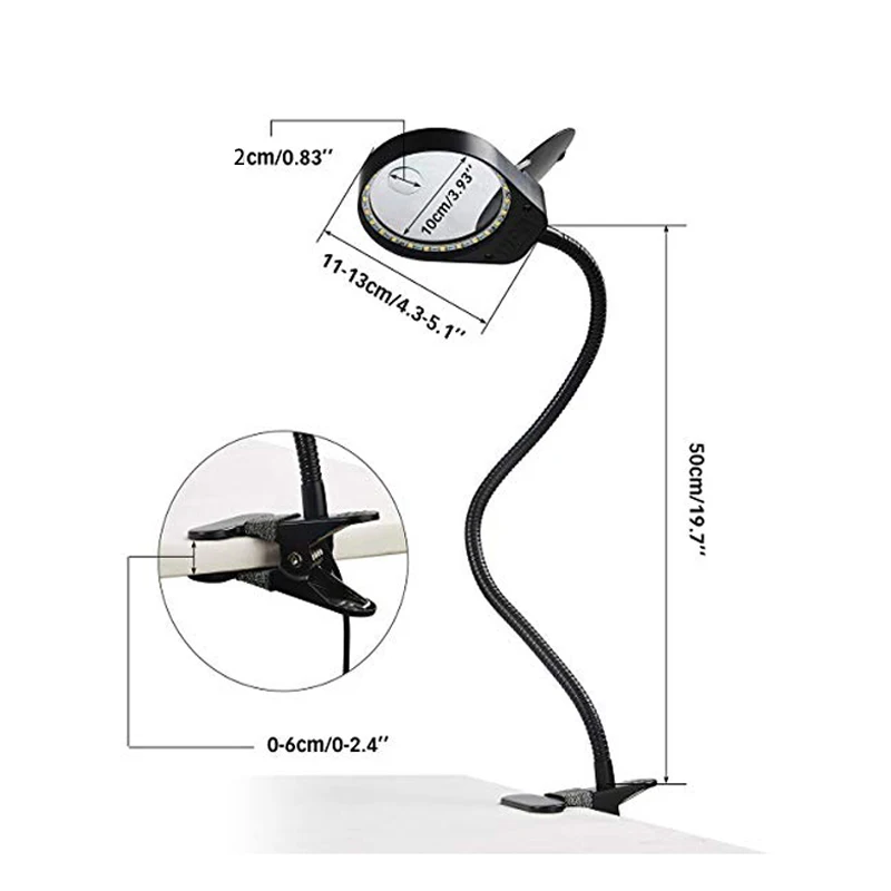 desk Lamp Magnifier Clip-on Table Top Desk LED Lamp Reading 3x 10x Large Lens Magnifying Glass with Clamp