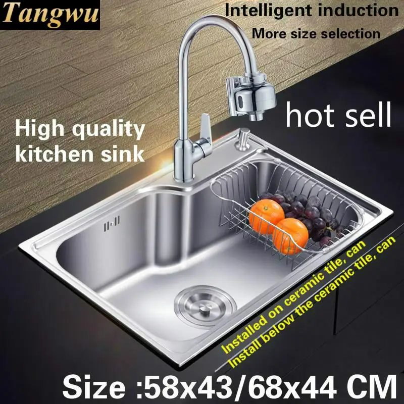 

Free shipping fashion kitchen sink 0.8 mm thick luxurious food grade 304 stainless steel single slot hot sell 580x430/680x440 MM