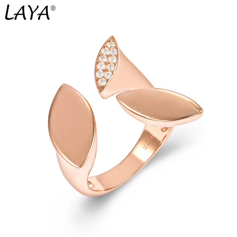 

Laya 925 Sterling Silver New Idea Simple Leaf Design Adjustable Clear Cubic Zirconia Ring For Women Luxury Jewelry 2021 Trend