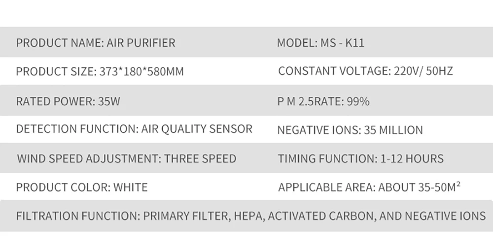เครื่องฟอกอากาศในครัวเรือนขนาดใหญ่ไอออนลบลบฟอร์มาลดีไฮด์ PM2.5ควันบุหรี่มือสองลบแบคทีเรียและฝุ่นเครื่องฟอกอากาศ