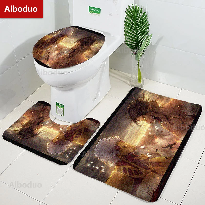 

Aiboduo Hot Anime Attacking Giant 3pcs/set Toilet Lid Cover Set Non Slip Eren Carpet Bath Mat Warm Home Decoration Restroom Rug