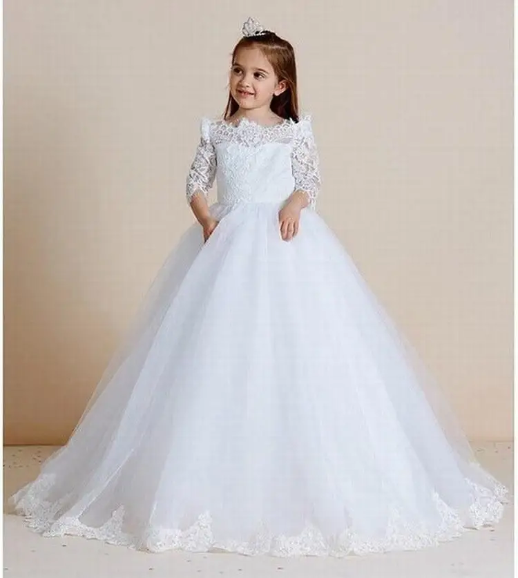 Flower Girl Dresses First Communion Dresses For Girls Pageant Tulle Sleeveless For O-Neck Dresses