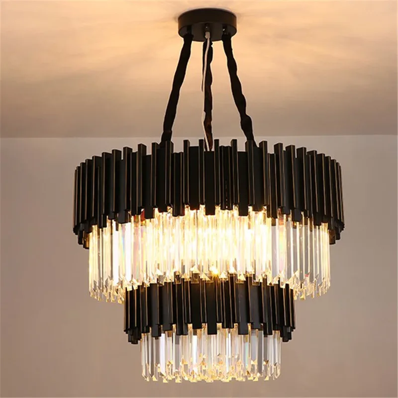 

Modern Crystal Lamp Living Room Chandeliers Villa Luxury Lighting Restaurant Ceiling Mounted Black Chandelier