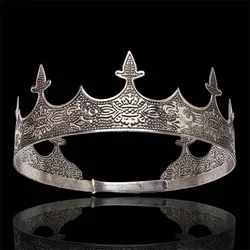 Baroque Vintage Metal Circle Tiaras Royal Queen King Crown Bridal Diadem Prom Headdress Wedding Hair Jewelry Head Ornaments