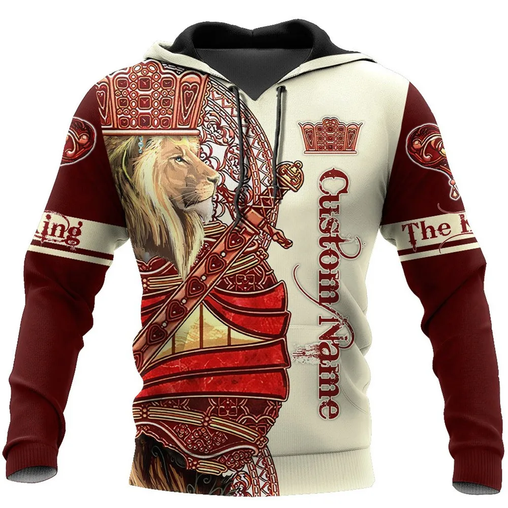 

HX Lion Poker Hoodies 3D Graphics DIY Name King Lion Sweatshirts All Over Print Sportswear Streetwears Harajuku Hoodie