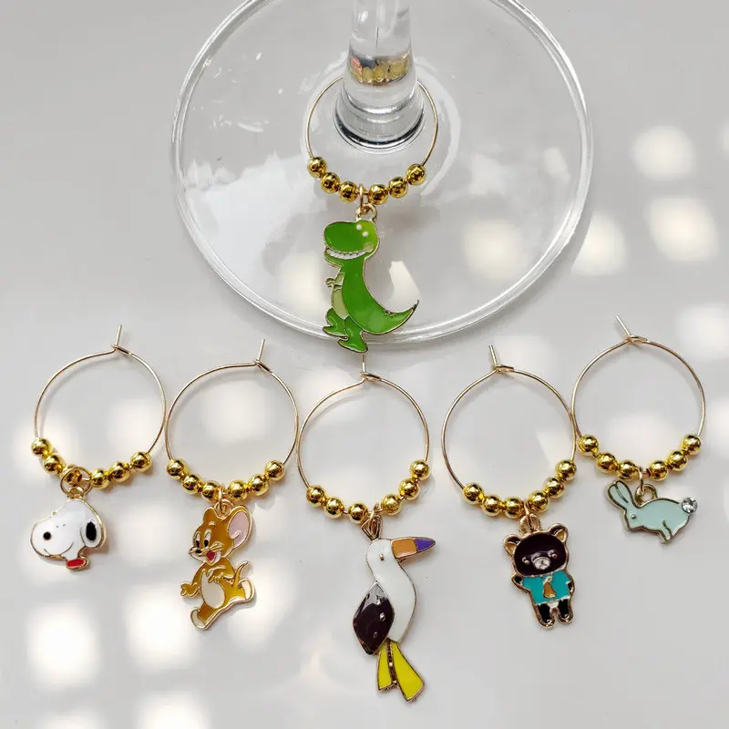 6PCS Cute Animals Wine Glass Markers New Design Wine Glass Charms Rings Marker Christmas Wine Glass Drinks Markers