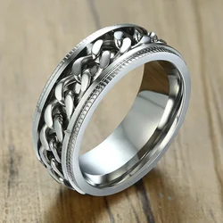 Vnox 8mm Spinner Chain Unique Mens Womens Ring Textured Edge Stainless Steel Rotatable Links Casual Male Alliance Punk Anel