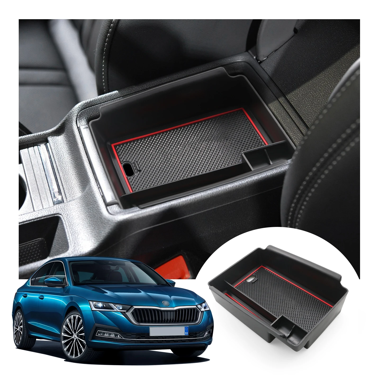 LFOTPP Car Armrest Storage Box for Skoda Octavia Mk4 2020-2022 2023 2024 Central Control Storage Box Auto Octavia Accessories