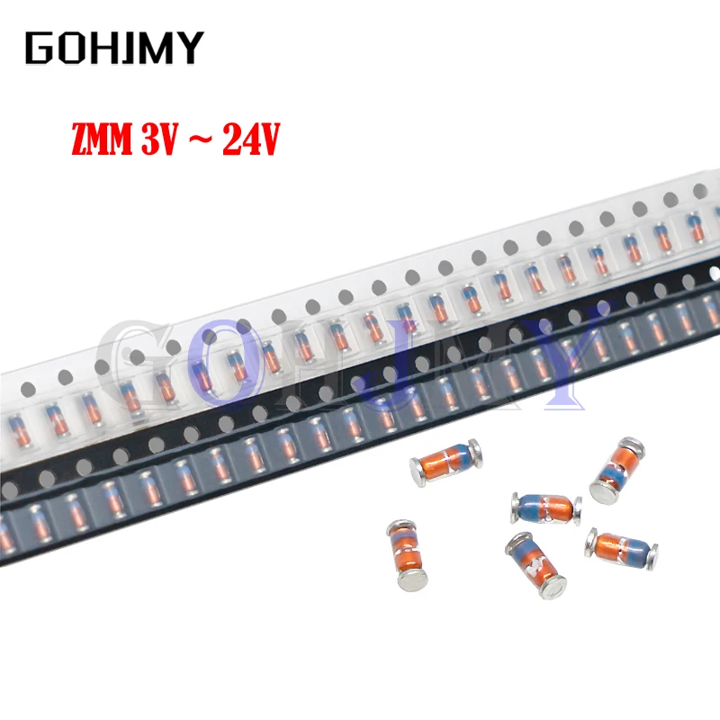 100PCS 1/2W 0.5w Zener diode ZMM 2V4 ~ 47V 2V4 2V7 3V9 4V7 5V1 7V5 8V2 10V 12V 15V 16V 18V 20V 24V ZMM3V ZMM3V3 LL34 SMD package