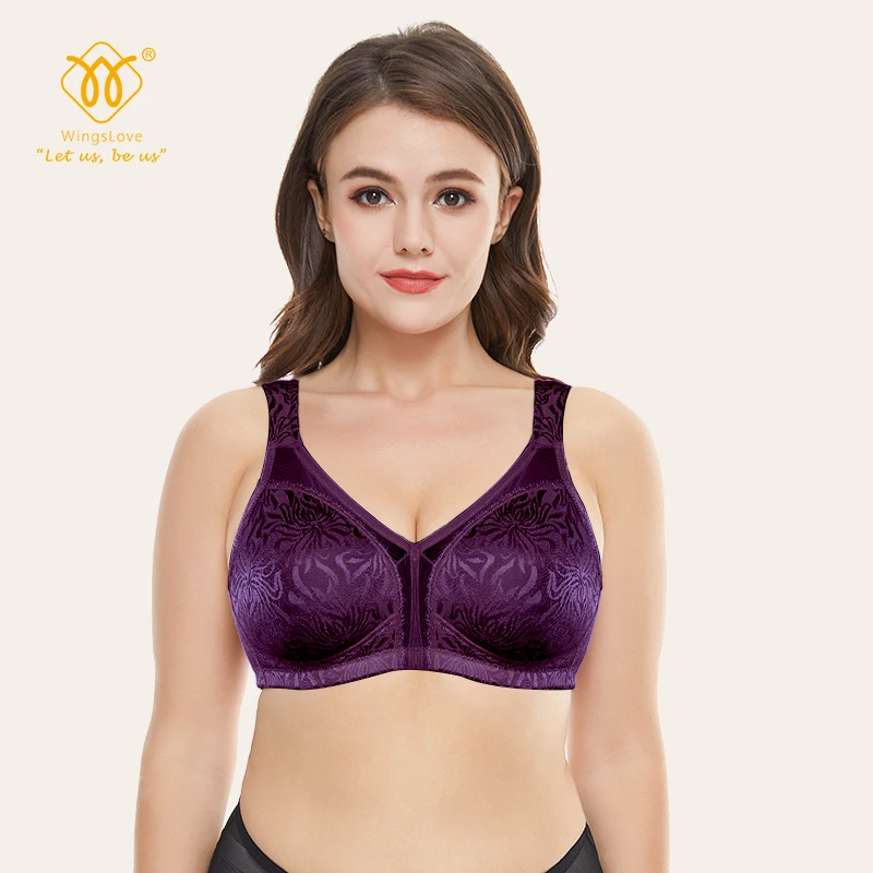 Wingslove Women's Minimizer Full Coverage Wirefree Unlined Seamless Bra Plus Size I Cup Push Up Bra Non-Padded Women Bras