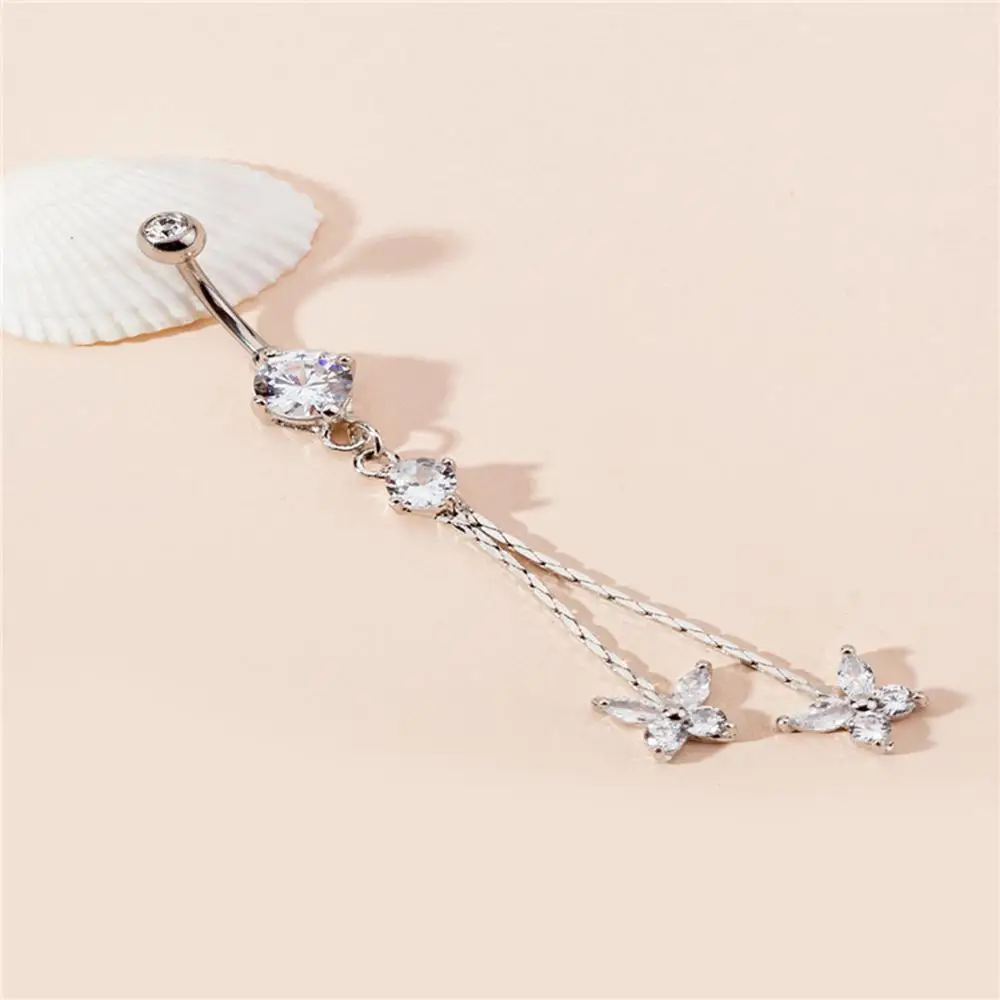 Butterfly Flower Zircon Pendant Belly Button Ring