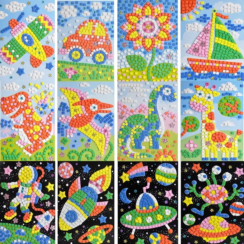 

DIY Kids EVA Foam Stickers Mosaicos Puzzle Drawing Toys For Children Cartoon Animal Traffic Early Educational Arts And Crafts