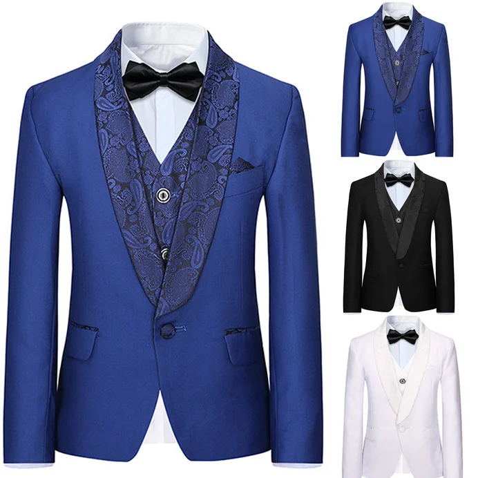 2023 New Mens Suits Groom Wedding Suit 3 Pieces Set Formal Male Blazer Business Tuxedo Blue Slim Fit Jacket Pants Jacquard Vest