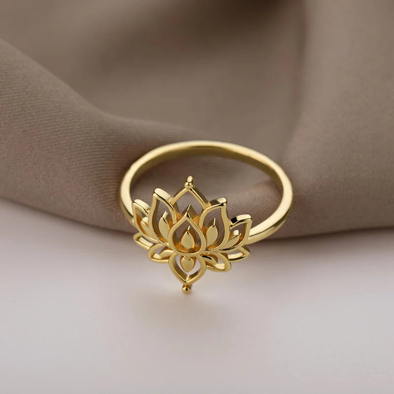 Lotus Flower Rings For Women Stainless Steel Sliver Color Finger Ring Vintage Wedding Ring Valentine\'s Day Jewelry Bague