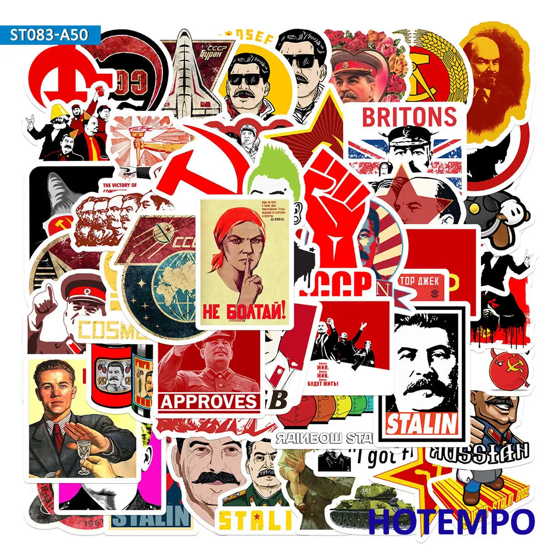 50pcs Stalin USSR CCCP Retro Slogan Cool Funny Stickers for Phone Laptop Notebook Luggage Guitar Skateboard BMX Bike Car Sticker