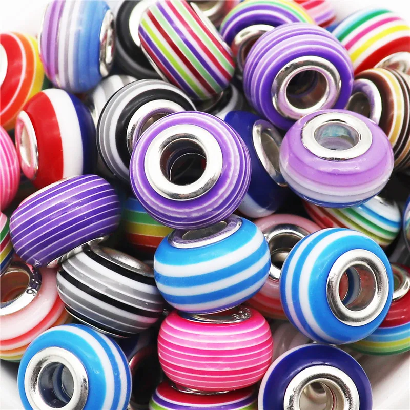 10Pcs/Lot Wholesale Lots Bulk Rainbow Color Large Hole Jewelry Beads Spacer Murano Charms Fit Pandora Bracelet Bangle Chain DIY