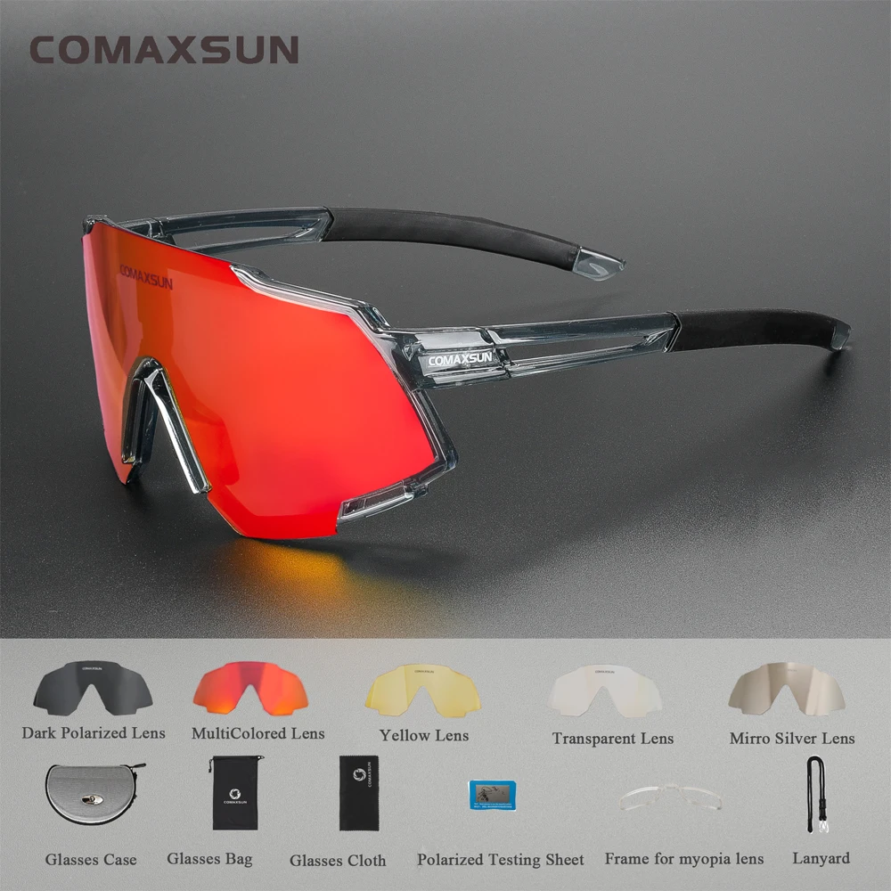 COMAXSUN Polarized Sports Sunglasses with 5 Interchangeable Lenses Mens Womens Cycling Glasses Running Fishing Sunglasses 2 Sty