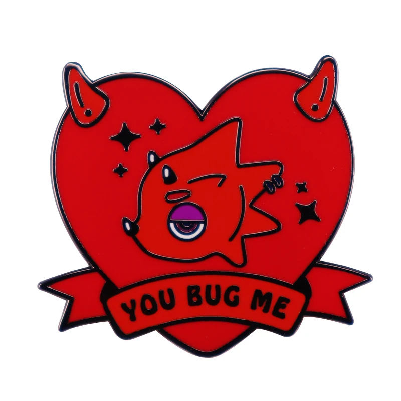 You Bug Me - Flick Hard Enamel Pin Red Demon Heart Brooch Animal Crossing New Horizon Funny Video Game Character Badge