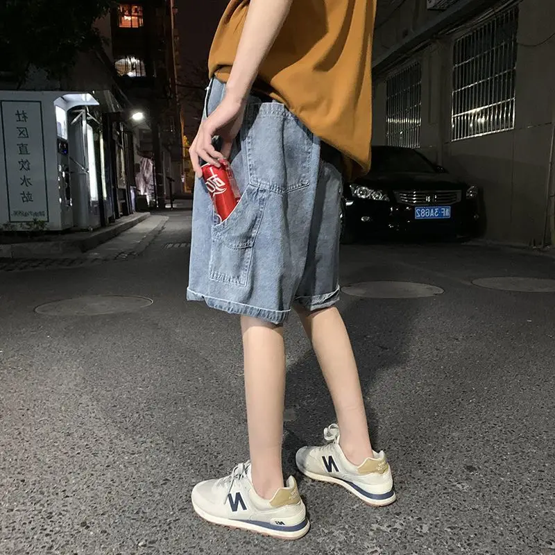 

Baggy denim shorts women fashion clothing straight Hong Kong-style cargo wide-leg pants summer loose hip-hop punk fifth trousers