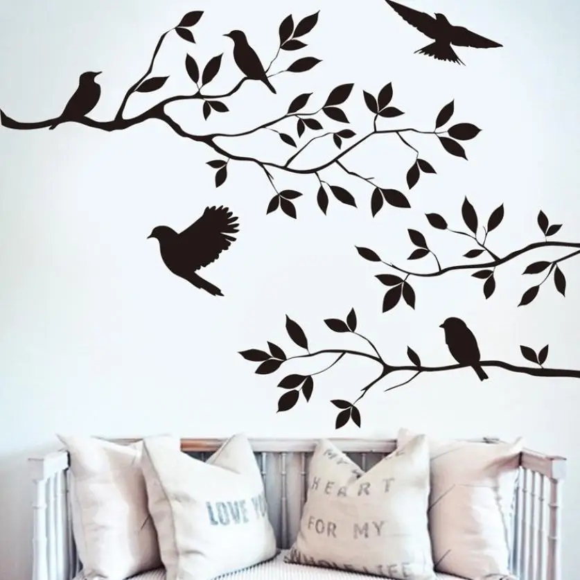 Créativité arbre oiseau vinyle autocollant mural pour la maison décoration murale autocollants peintures murales salon décoration animaux