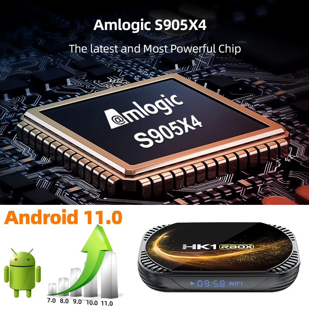 HK1 RBOX X4S Android 11 Smart TV BOX Amlogic S905X4 Quad Core 4GB 128GB USB3.0 5G Dual WIFI 8K Video decoding AV1 Set Top Box