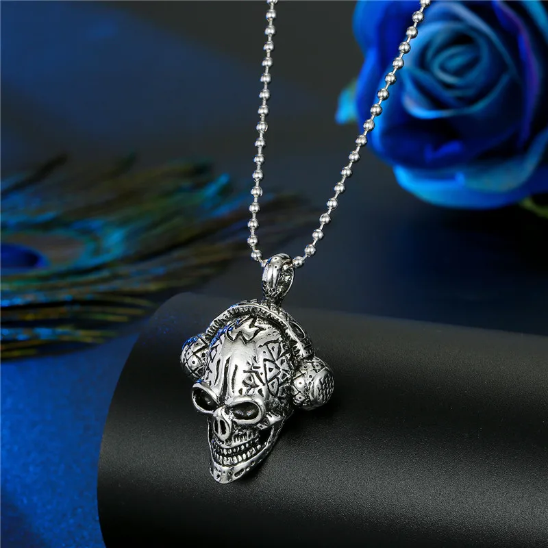 1PC Punk Gothic Zircon Skull Pendant Necklace For Women Men Cute Vintage Metal Headset Skeleton Buddha Necklace Choker Jewelry