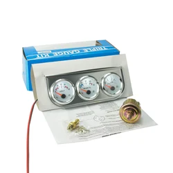 Chrome 2''52MM Triple gauge kit with Sensor Car Meter Voltmeter Water temp gauge Oil pressure gauge