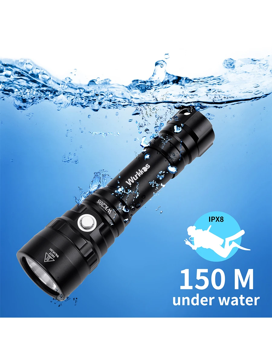 Wurkkos WK20S lampe de poche de plongée puissante IPX8 étanche lumière de plongée sous-marine Rechargeable Max 2000 Lumen SST40 HD LED 4 Modes
