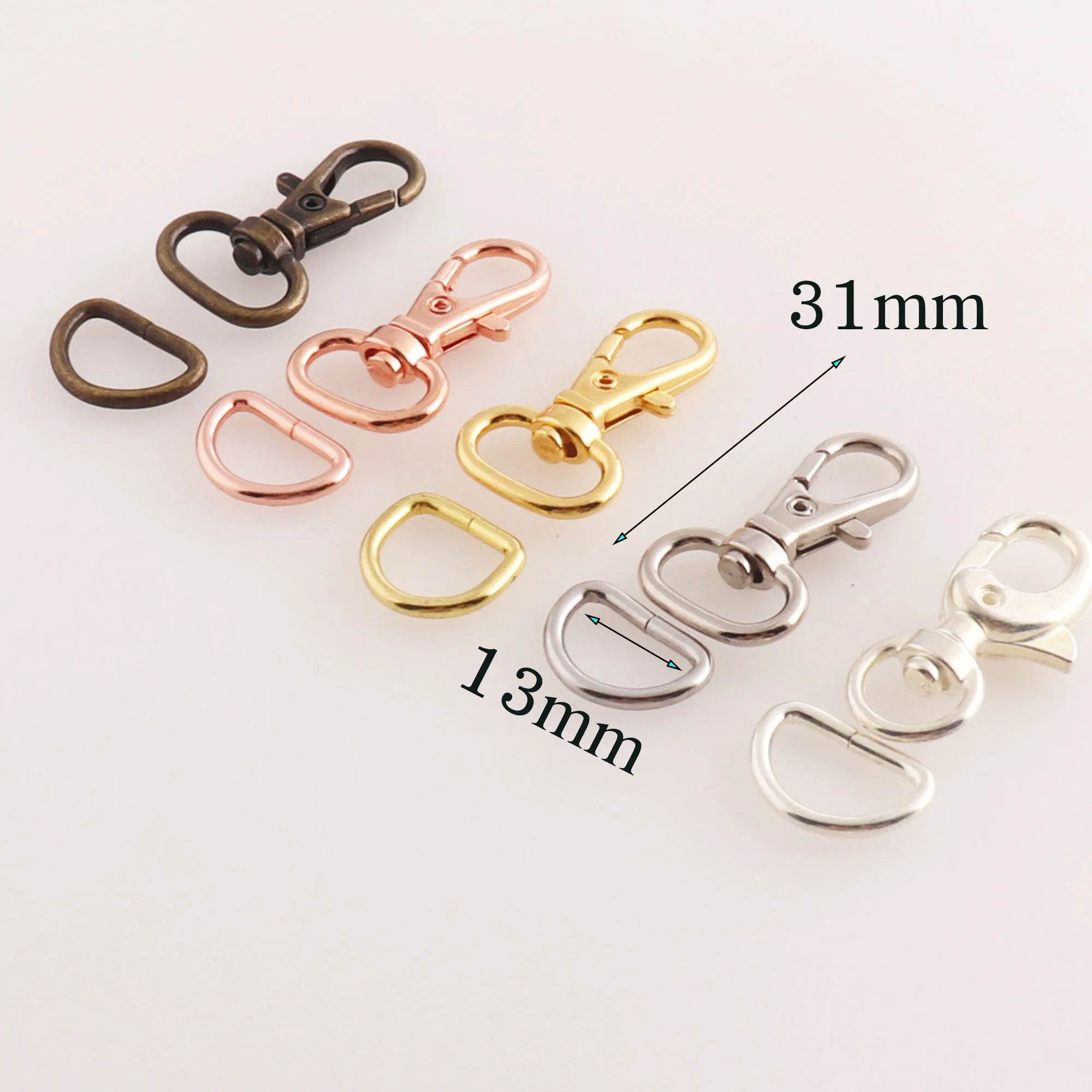 

40 sets Rose Gold Lobster Swivel Clasps&D Ring,1/2" Antique Copper/Silver Hook Claws D-ring Purse Strap Handbag Snap-13mm