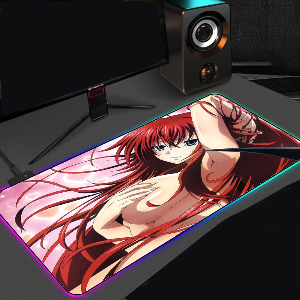 Large RGB Colorful LED Light Soft Large Gaming Mouse Pad Highschool Dxd Rias Gremory Alfonbrilla Raton Ordenador Non-slip Rubber