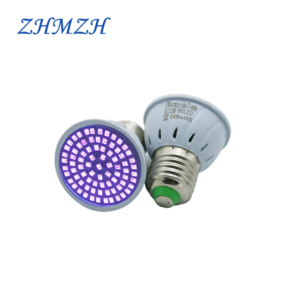 ZHMZH 48 60 80 LEDs UVA Sterilizing Lamp Bulb Ultraviolet Germicidal Light Desinfection Bulb E27 110 220V 365nm UV Bulb