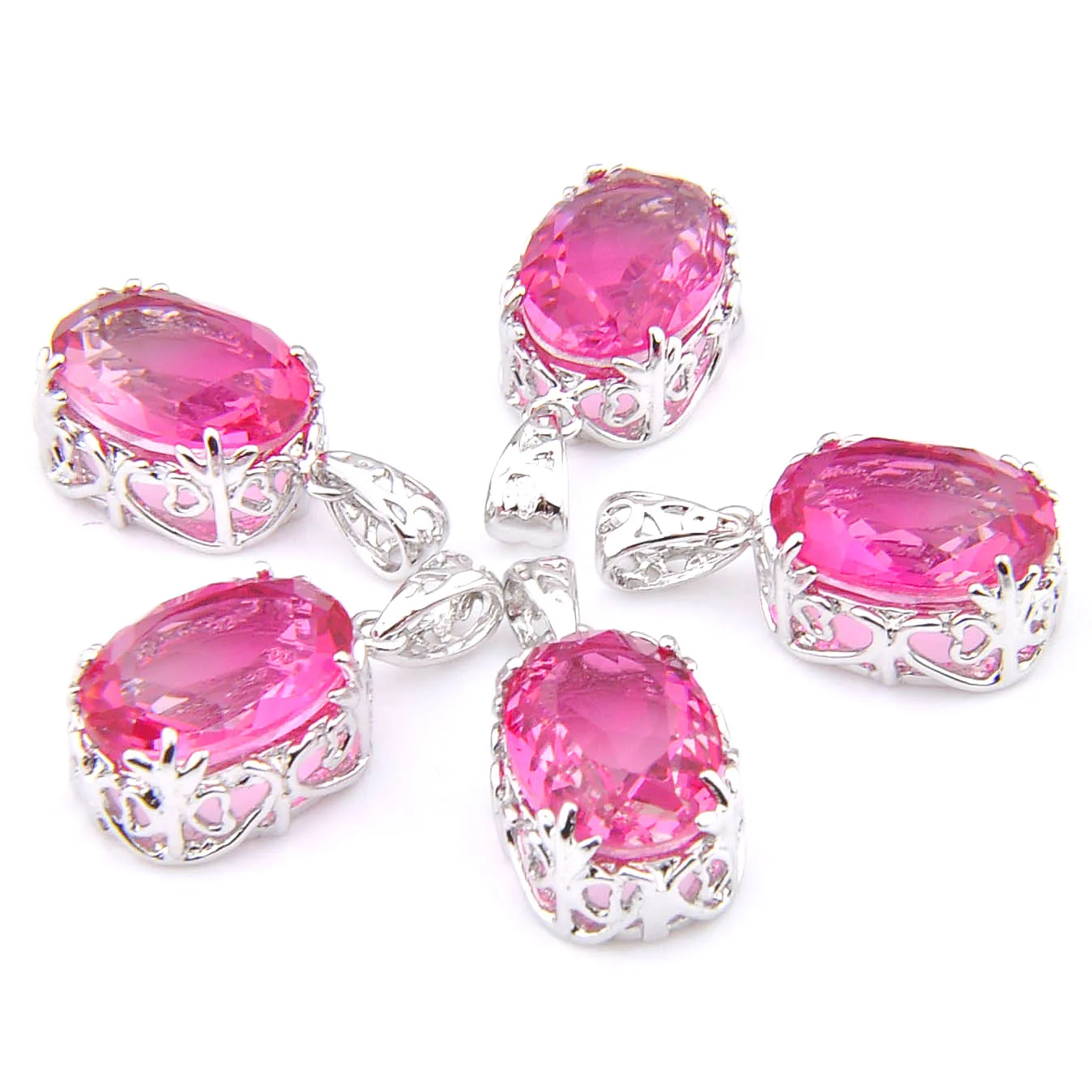 MIX 5 PCS Xmas Gifts Big Offer Oval Pink Rainbow Bi-Colored Tourmaline Necklaces Pendants for Holiday Party Gifts