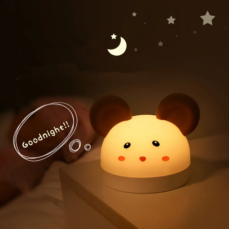 Dimmable LED Digital Alarm Clock Electronic LED Display Cute Mouse Night Lamp USB Charging Desk Clock For Home Decoration