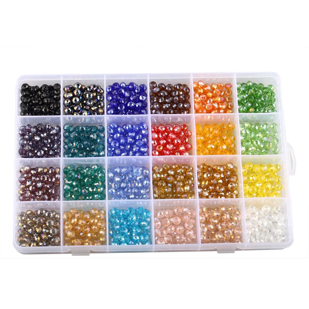 1200 Pcs/Box 24 Colors 6mm Crystal Beads Beaded Faceted Loose Beads Glass Beads Bracelet Accessories DIY Accessories