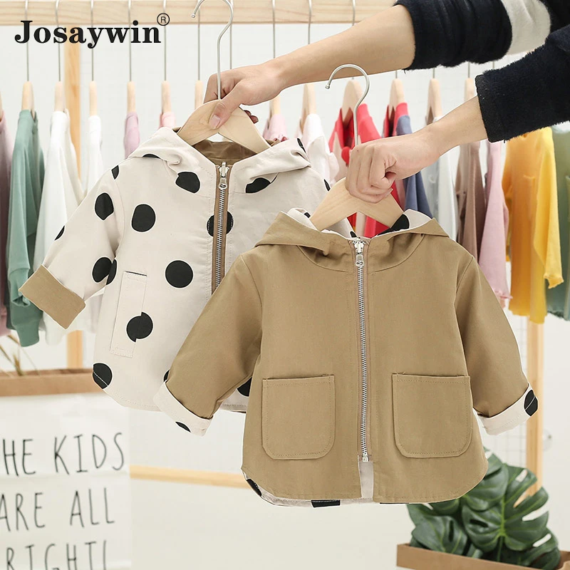 Reversible  Jacket Coats Baby Boys Girl Polka Dot  Spring Autumn Parkas Jacket Coat for Girl Hooded Outerwear Children Clothes