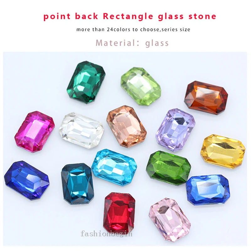 Strass rectangulaires en verre cristal brillant, 6-27mm, 24 couleurs, octogone, point arrière, réoctogone pour bijoux, accessoires de vêtement