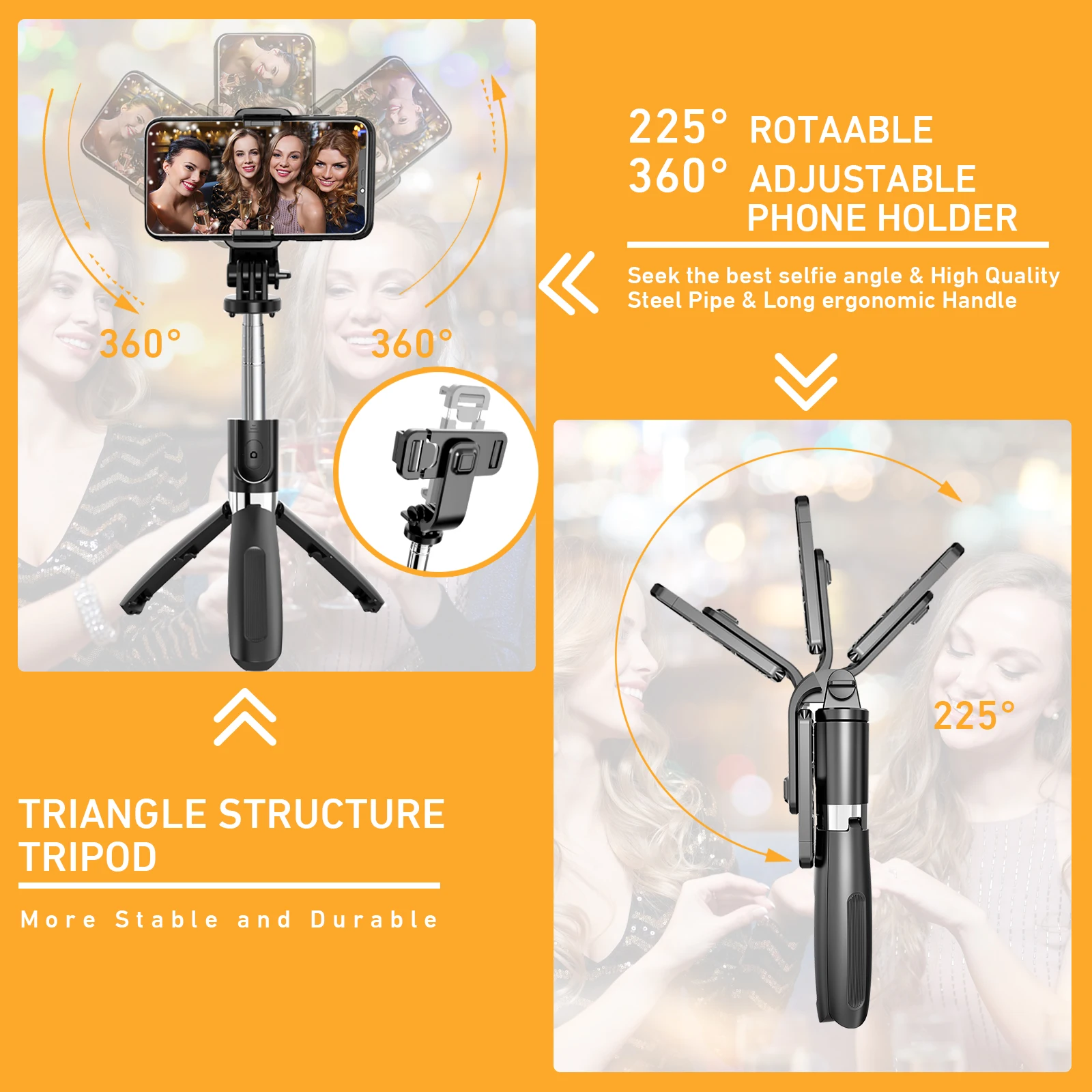 휴대용 확장형 Selfie 스틱 삼각대 원격 셔터 아이폰 13 12 안드로이드 삼각대 스탠드 여행 파티
