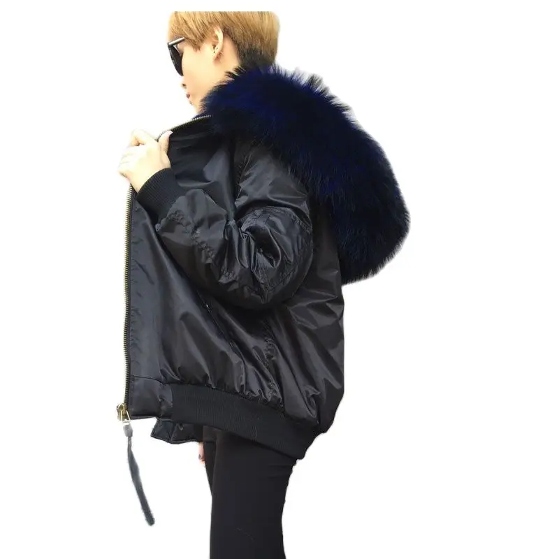 Black Bombers Flight Parka Wear Deep Blue Fake Fur Lined New Design Winter MR MRS WEAR