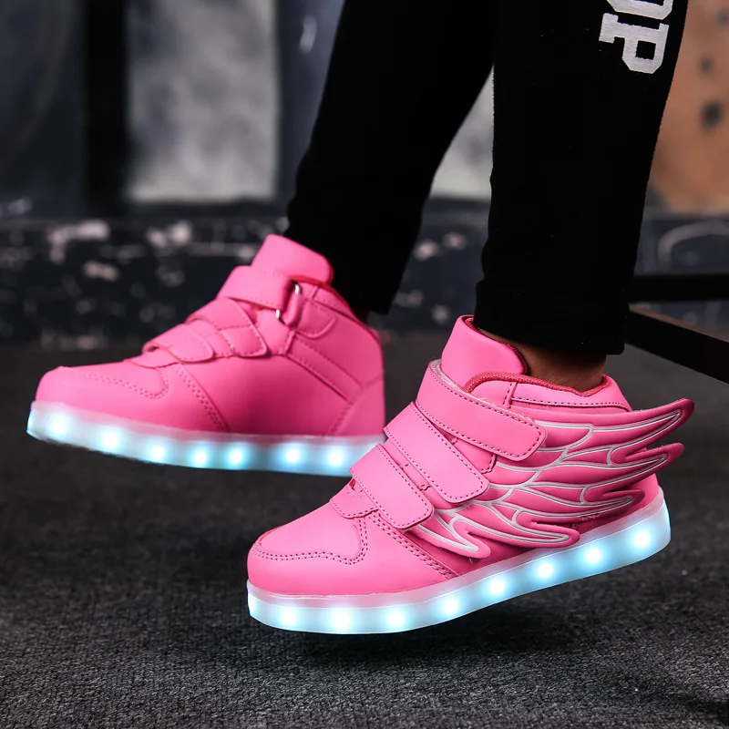 7ipupas New USB charging shoes 25-35 luminous shoes wing led shoes boys&girls fashion trend 7 colors luminous sneakers