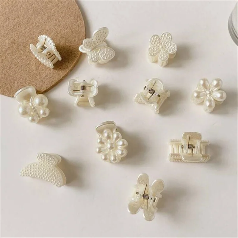 10Pcs/Lot Mini Hair Claw Imitation Pearl Headdress Cute Hairpin Solid Color Flower Head Clip Kid Headwear Girls Hair Accessories