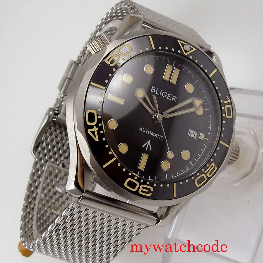 BLIGER – montre-bracelet automatique pour hommes, 41mm, NH35 MIYOTA 8215, verre de saphir, indicateur de Date, bracelet en acier inoxydable