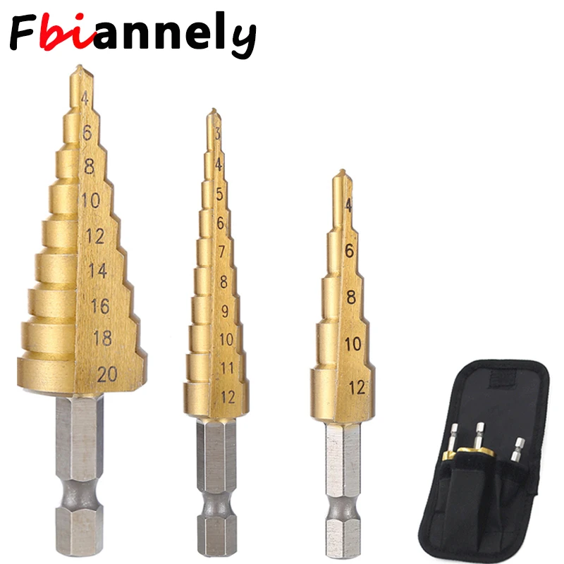 3 Stück 3–12 mm 4–12 mm 4–20 mm HSS-Stufenbohrer-Set mit gerader Nut, Titanbeschichtetes Holz, Metall, Lochschneider, Kernbohrer-Set – Detail 11