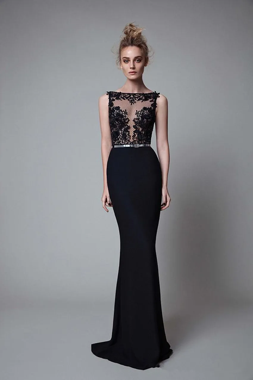 New Style Black Evening Dresses Vestido De Festa Robe De Soiree платье вечернее платье Lace Appliques Sexy Mermaid Prom Dress