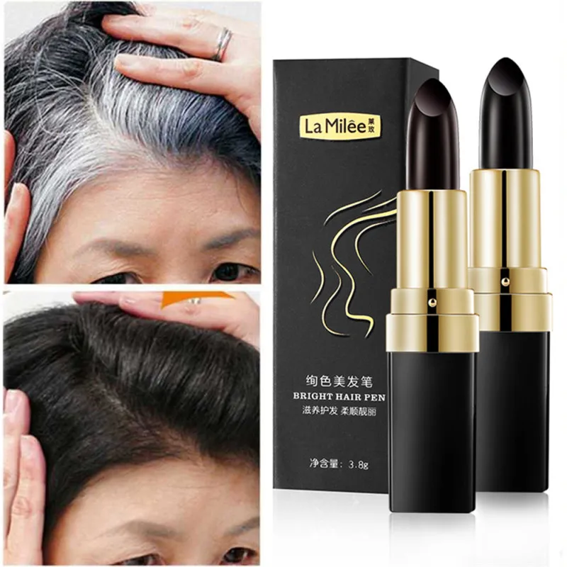 Bright Hair Pen  Hair Dye Pen Hairline Fill Instant Gray Root Coverage Hair Color  Modify Cream Stick 3.8g Makeup Tools