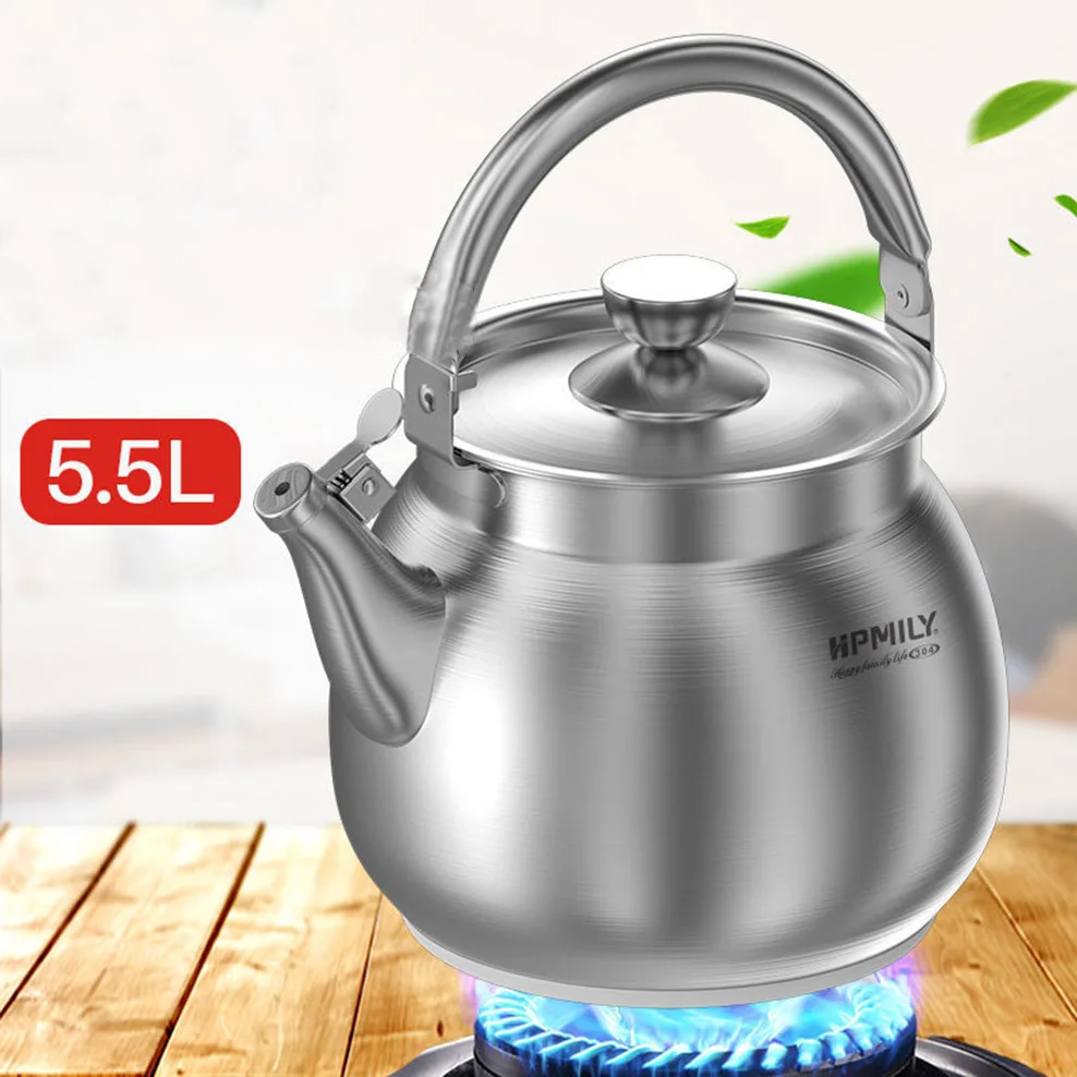 304 Stainless steel boiling kettle, Large capacity boiling water pot, Whistle kettle for induction cooker, gas stove, 5.5L