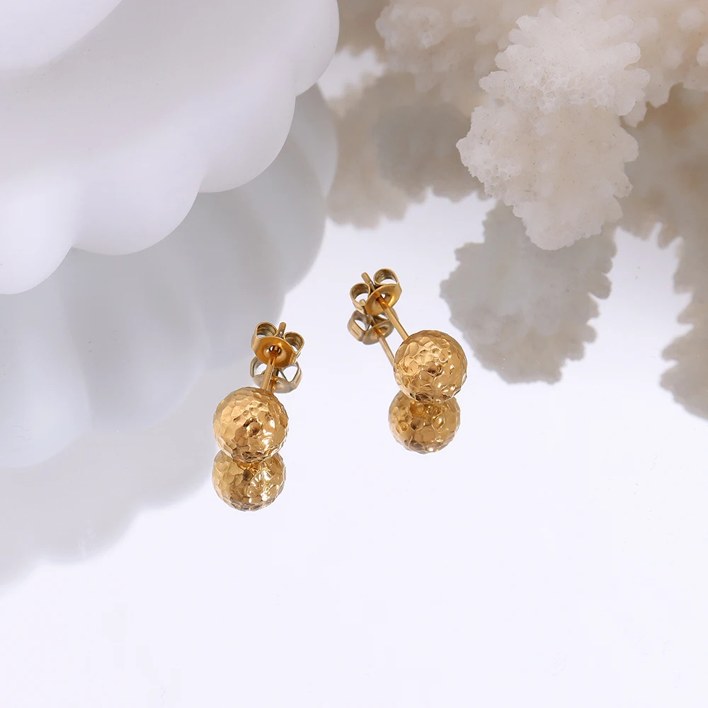 TOSOKO Stainless Steel Jewelry Tinfoil Ball Stud18 K Gold Colour Lady  Simple And Lovely Earrings BSF489