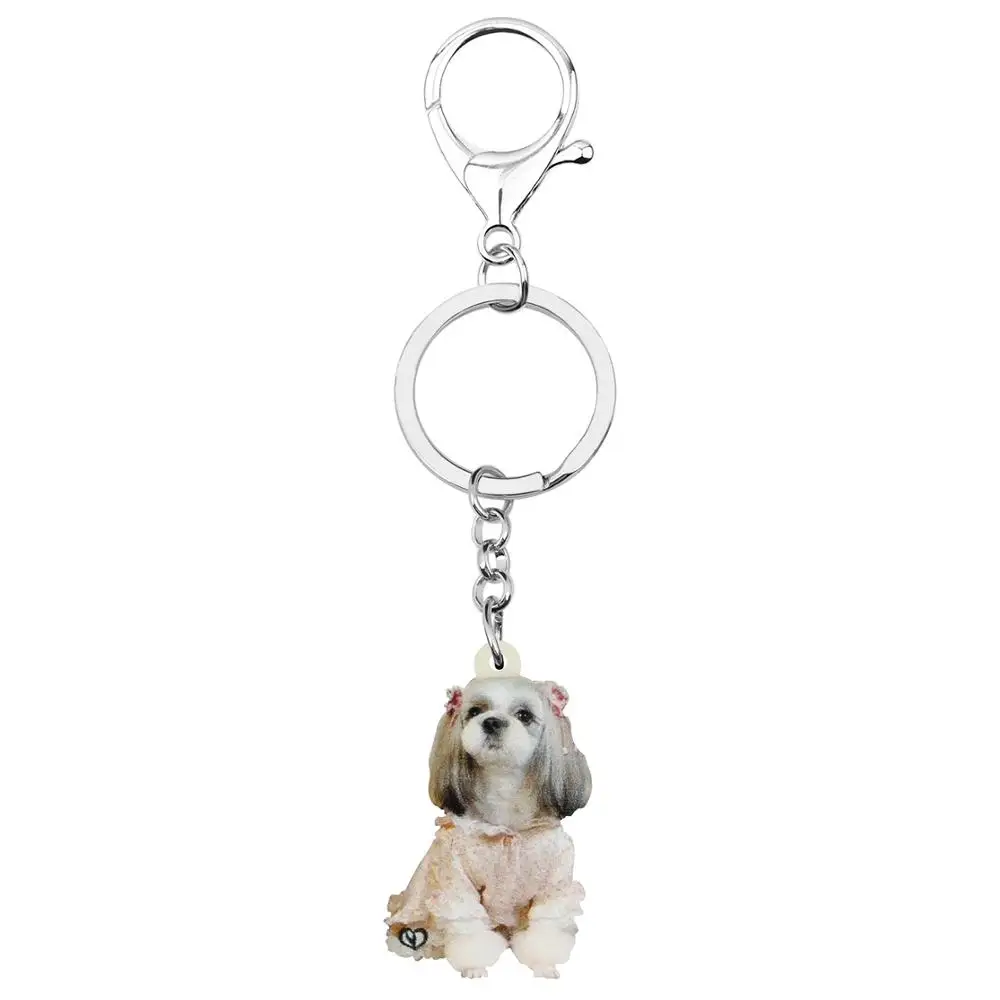 Bonsny Acrylic Cute Shih Tzu Dog Keychains Key Ring Sweet Pet Animal Key Chain Jewelry For Women Kids Birthday Gift Bag Charms