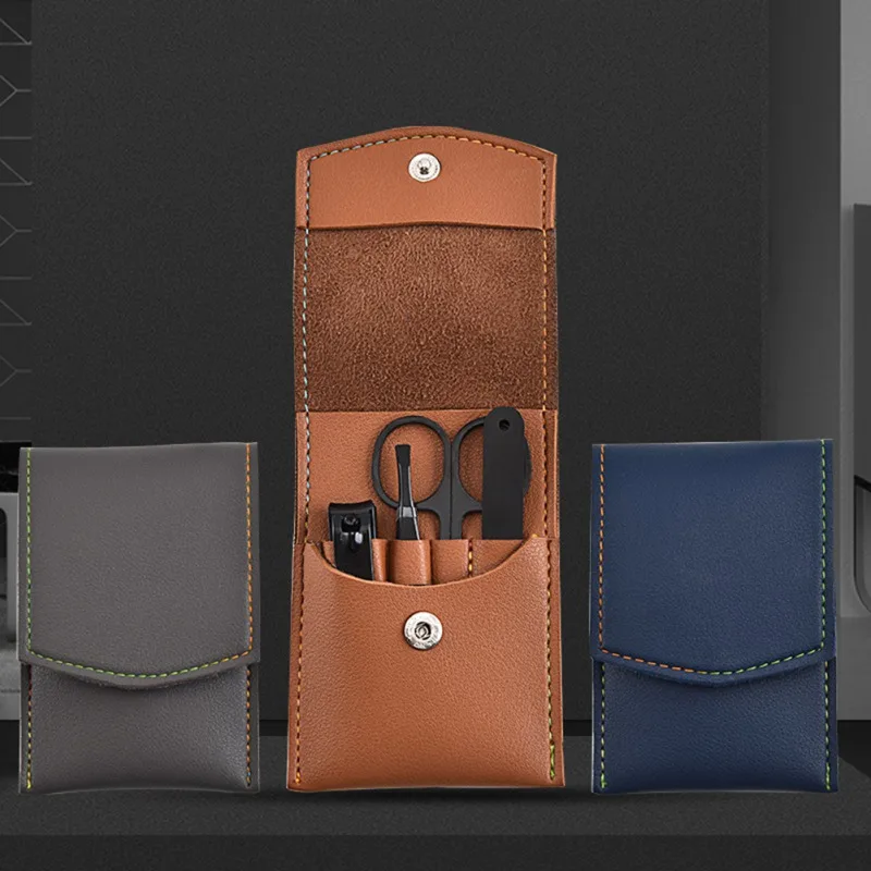 Coupe-ongles professionnel en acier inoxydable avec sac en cuir, 4 pièces/ensemble, haute qualité